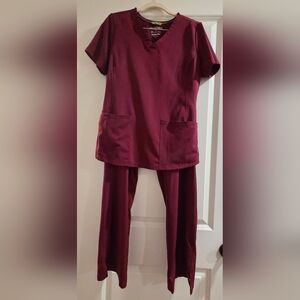 HH Works By Healing Hands Maroon  Scrub Top and Pants Set-NWOT